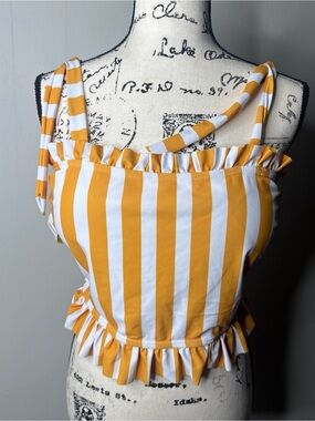 Striped Yellow & White Ruffle Crop Top